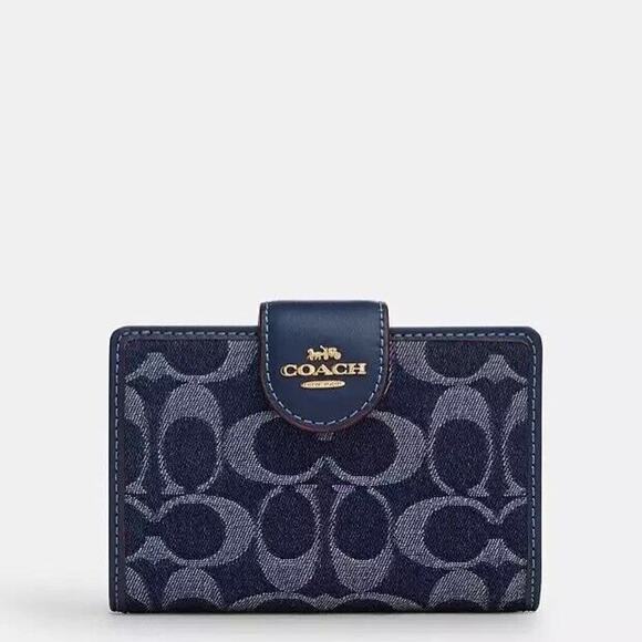 NEW Limited Coach Medium Corner Zip Wallet In Denim Signature CZ344 - Picture 2 of 8